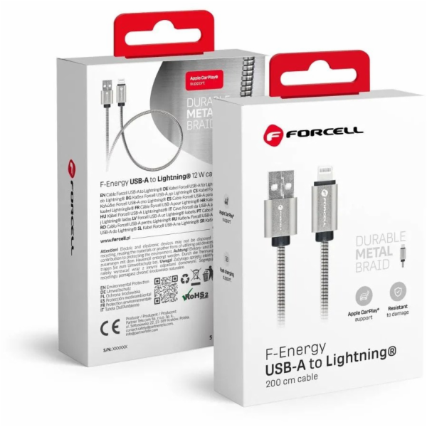 ForCell Kabel USB-A - Lightning 2 m, stříbrný