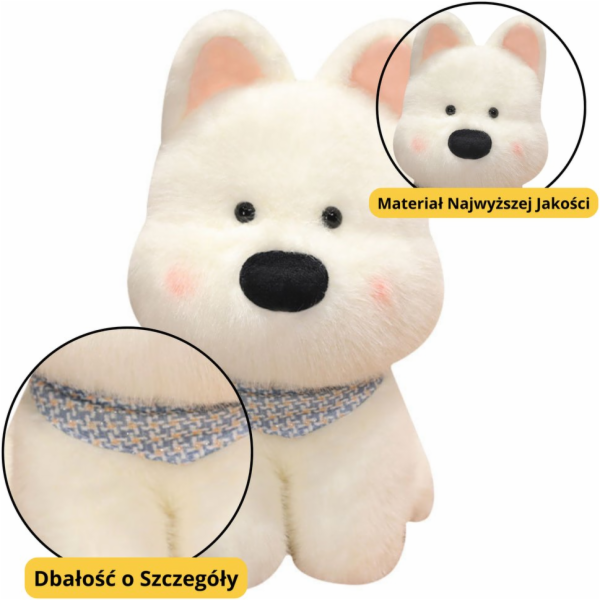 LeanToys Plyšová hračka pejsek s modrým šátkem bílý 33 cm