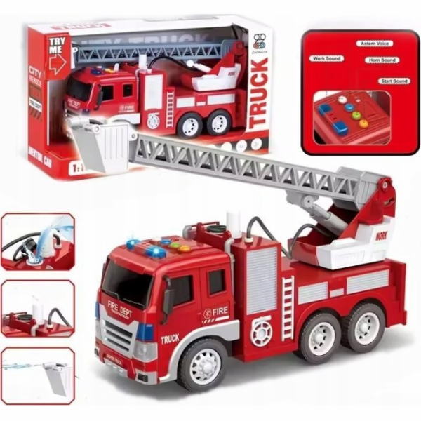 LeanToys Hasičský vůz s výložníkem 1:16, světla, zvuky, v...