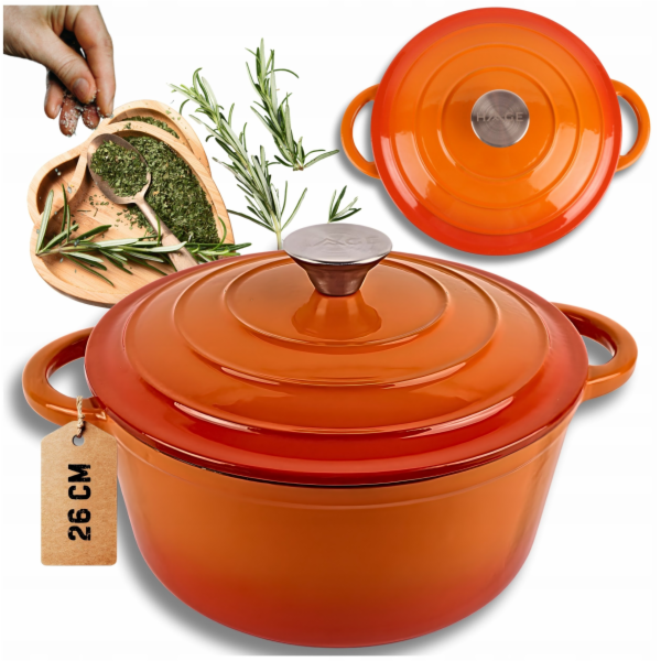 Atusa Smaltovaný litinový hrnec 26 cm 5 l HAGE oranžový