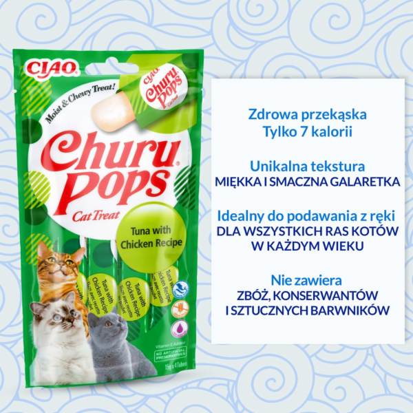 Lahodné pro kočky Churu Cat Pops Tuna Chicken 0,06 kg, 4 ks.