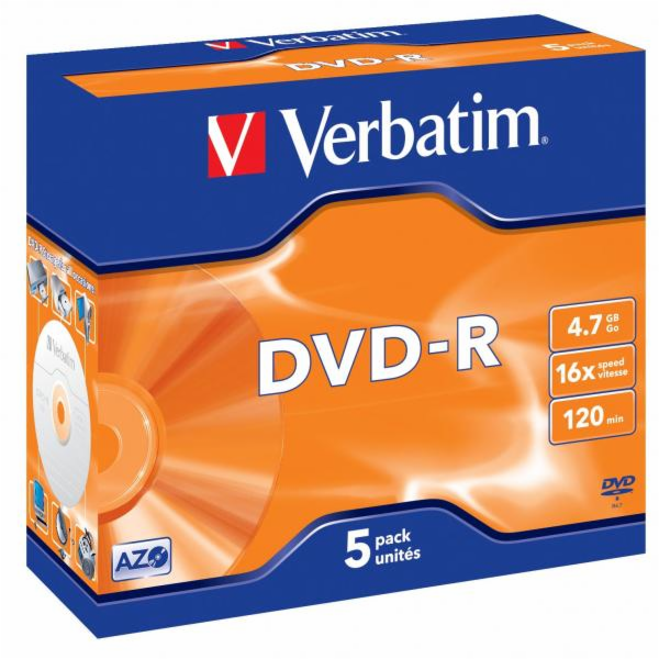 VERBATIM DVD-R(5-Pack)Jewel/MattSlvr/16x/4.7GB