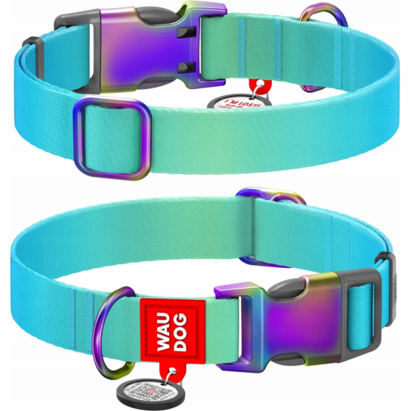 Waudog gradient nylon dog collar with QR code, blue , size M