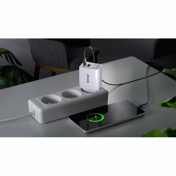 Adaptér Sponge C1 22,5W GaN, USB-C/USB-A, bílý