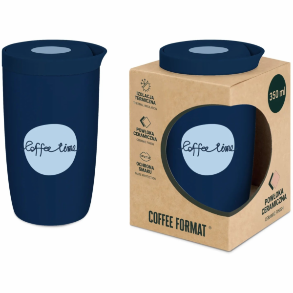 Coffee Format Termohrnek 350 ml - modrý s nápisem