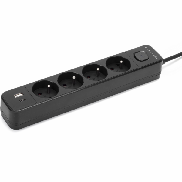 Montis Černý prodlužovací kabel se 4 zásuvkami a USB 5m M...