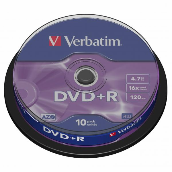VERBATIM DVD+R(10-Pack)Spindl/MattSlvr/16x/4.7GB