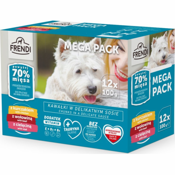 FRENDI Chicken, Beef, Veal - vlhké krmivo pro psy - 12x100g