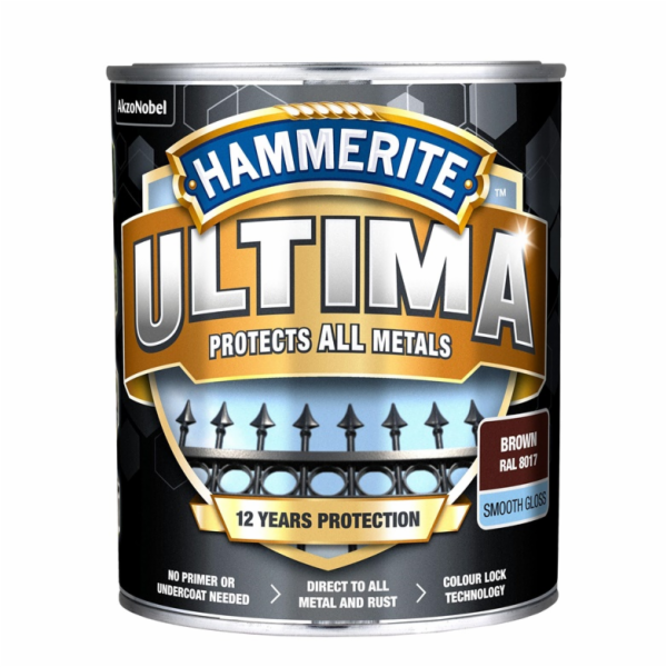 Barva na kov Hammerite Ultima Smooth, 0,7 l, hnědá