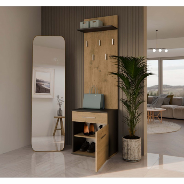 Topeshop DUO WIESZAK ANT/ART věšák na šaty Antracit, Dub