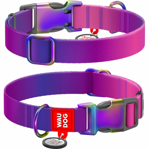 Waudog gradient nylon dog collar with QR code, purple , s...