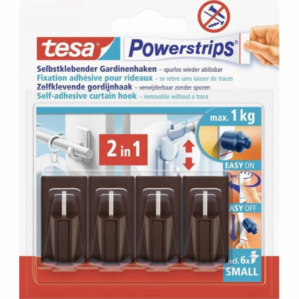 Tesa Samolepicí háčky na záclony Powerstrips, hnědé, 4 kusy