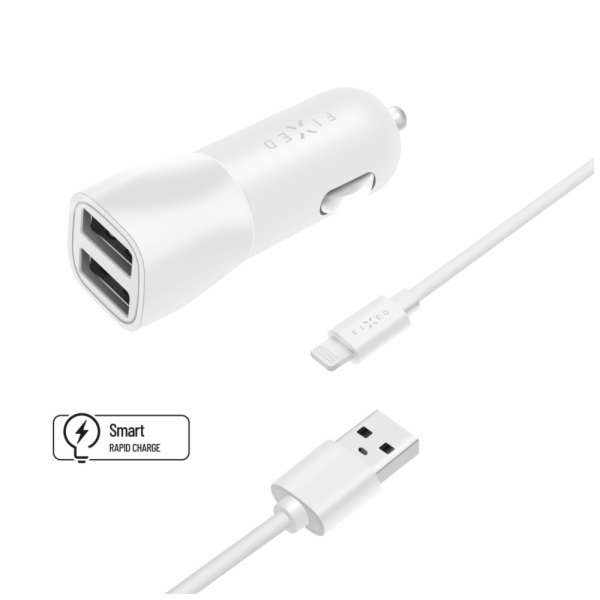 FIXED 2xUSB, USB/Lightning,1m MFI, 15W, bílá
