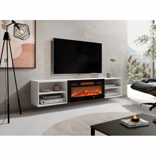 RTV skříň POLO 180x33x39 bílá + krb černá