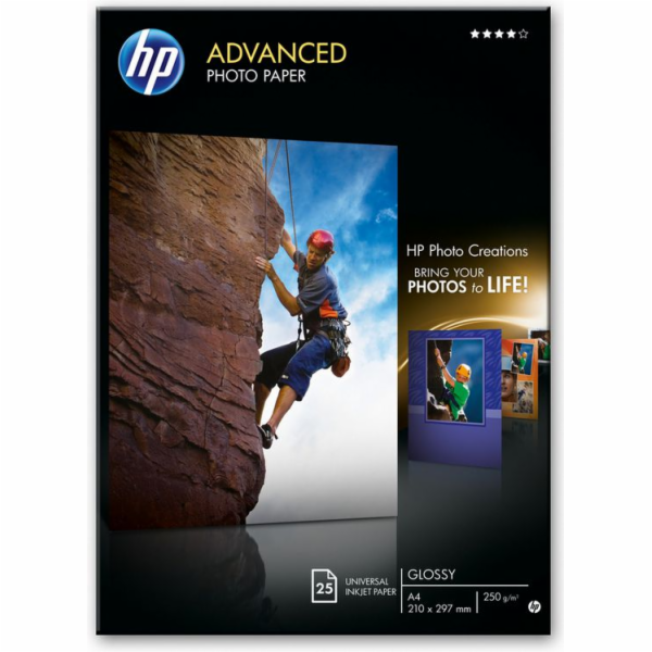 HP Advanced lesklý fotopapír 13x18 cm, 25 listu, 250 g Q8...