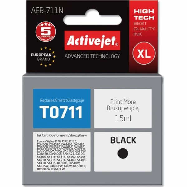 ActiveJet inkoust Epson T0711 D78/DX6000/DX6050 Black, 15...
