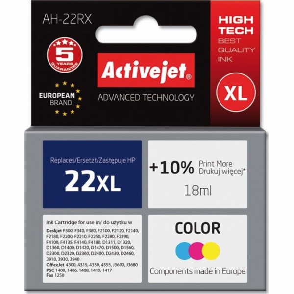 Activejet Inkoust AH-22RX (náhradní inkoust HP 22XL C9352...