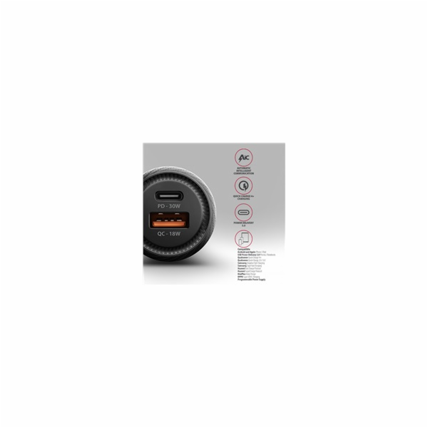 AXAGON PWC-PQ48 nabíječka do auta 48W, USB-A + USB-C, PD3...