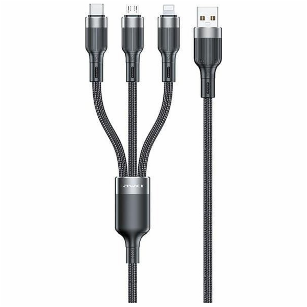 Awei USB kabel USB-A - USB-C + microUSB + Lightning 1,2 m...