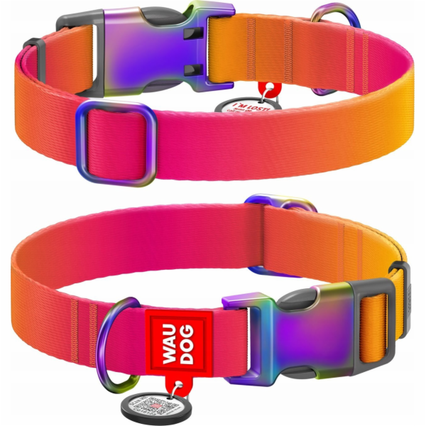 Nylon collar with QR code for Waudog gradient dog, orange...