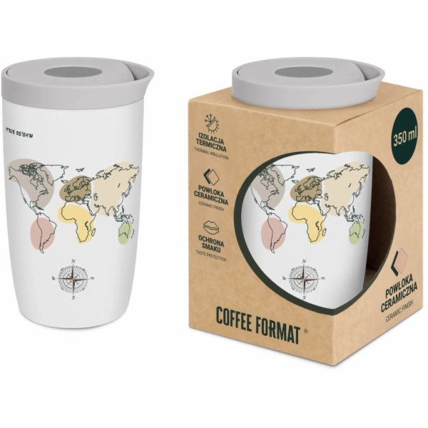 Coffee Format Termohrnek bílý s motivem mapy světa 350 ml