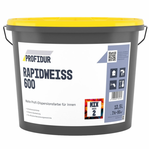 Profidur Rapidweiß 600 Mix Basis 2 Disperzní barva 12,5 l