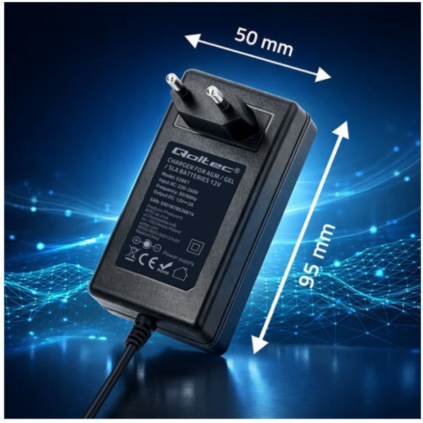 Qoltec Nabíječka AGM gelových baterií | 12V nabíječka | 2...