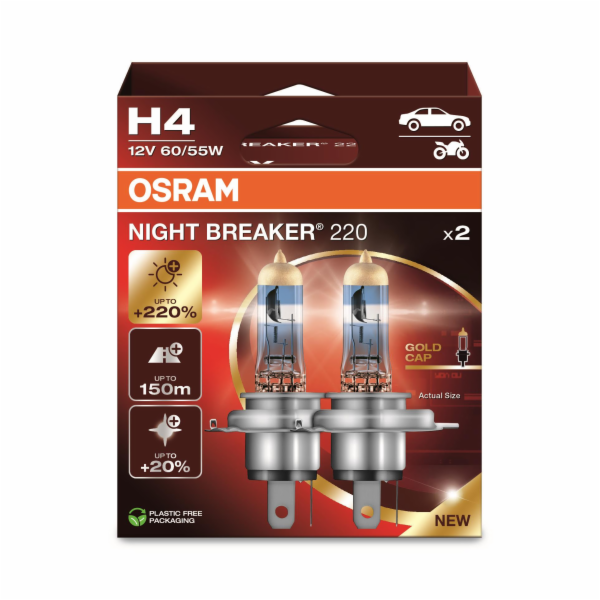 OSRAM NIGHT BREAKER 220 H4 AUTO HALOGENOVÁ ŽÁROVKA 2 kusů