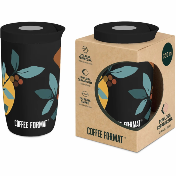 Coffee Format Termohrnek Černý s rostlinným motivem 350 ml