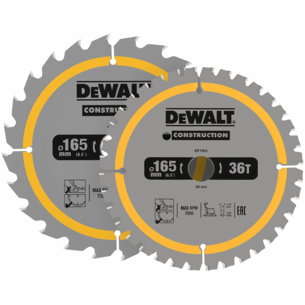 DeWalt KOTOUČOVÁ PILA 165x20mm 2ks 24T a 36T KONSTRUKČNÍ