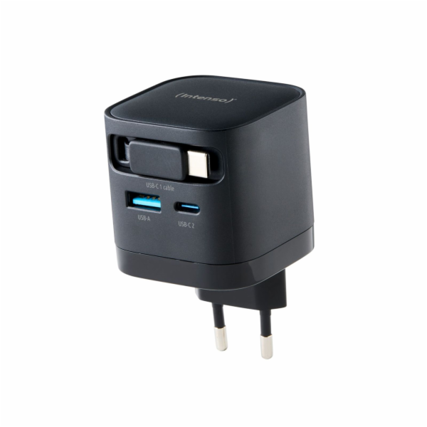 INTENSO W65ACIC GaN, USB-A/C, Nabíjačka, 65W, čier
