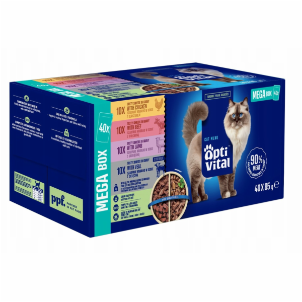 OPTIVITAL Tasty shreds in gravy with chicken, beef, lamb ...