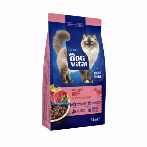 OPTIVITAL With fresh beef - suché krmivo pro kočky - 1,4kg