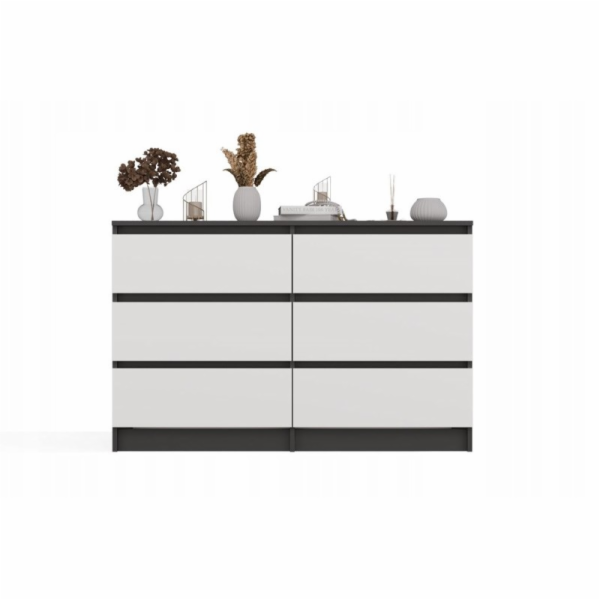 M6 MALWA KOMODA 120 CM 6 ZÁSUVEK ANTRACIT/BÍLÁ
