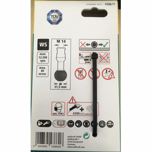 Wolfcraft Kuličková rašple pro úhlovou brusku, O 30 mm 43...