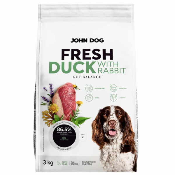 JOHN DOG Fresh Duck with rabbit - suché krmivo pro psy - 3kg