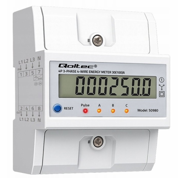 Qoltec Třífázový elektronický elektroměr s resetem | Elek...