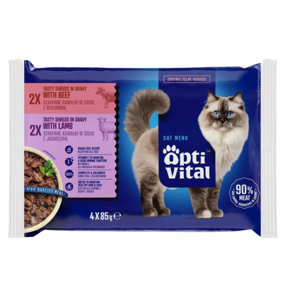 OPTIVITAL Lamb and beef - mokré krmivo pro kočky - 4x85g