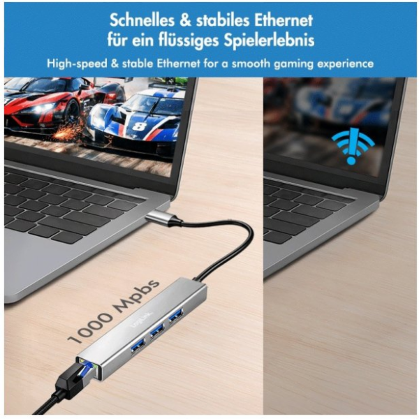 LogiLink HUB USB 3.2 3x USB-A, 1x RJ45 Gigabit Ethernet