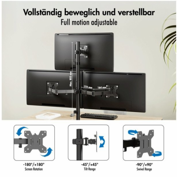 LogiLink Držák pro 3 monitory, 17-27 palců, max. 10 kg na...