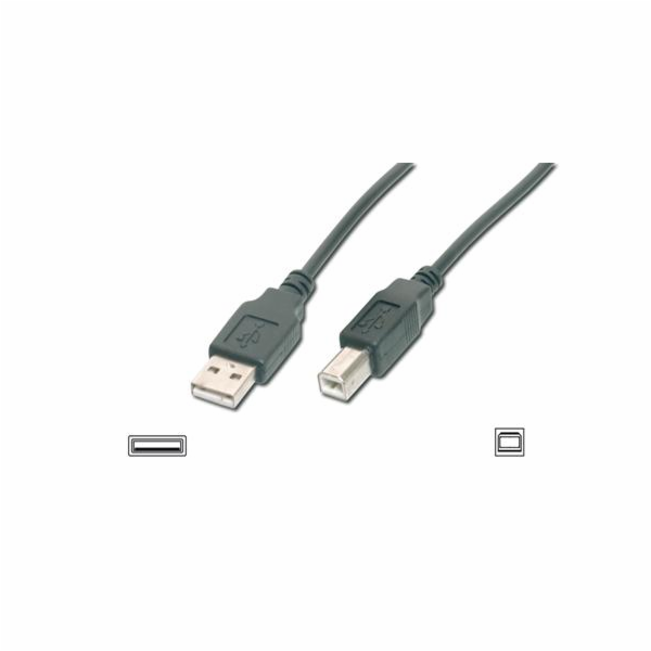 Digitus USB kabel A/samec na  B/samec, 2x stíněný, černý, 3m