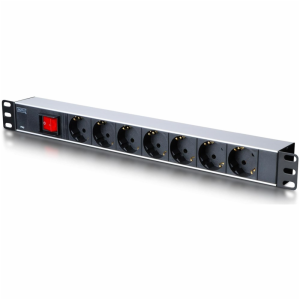 DIGITUS 19" PDU, 1U hliník, SCHUKO -> 7x CEE 7/4, vypínač