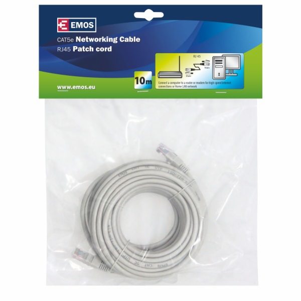 Kabel EMOS RJ-45 M, RJ-45 M, 10m, šedý S9126