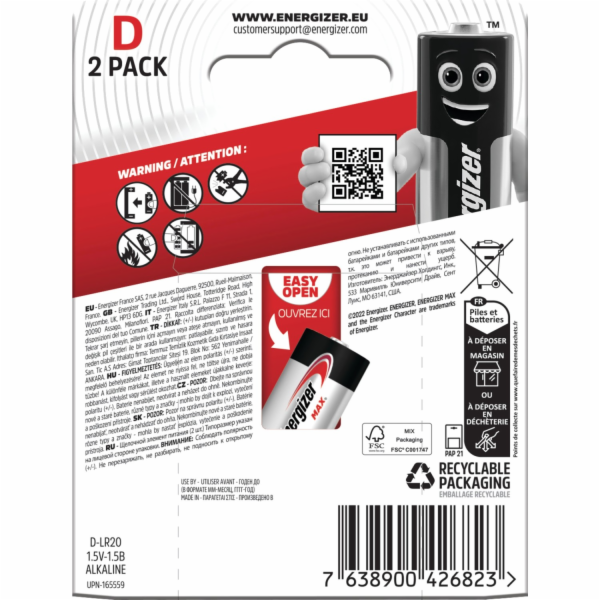 Energizer Alkalické baterie Max D Mono, 2 ks