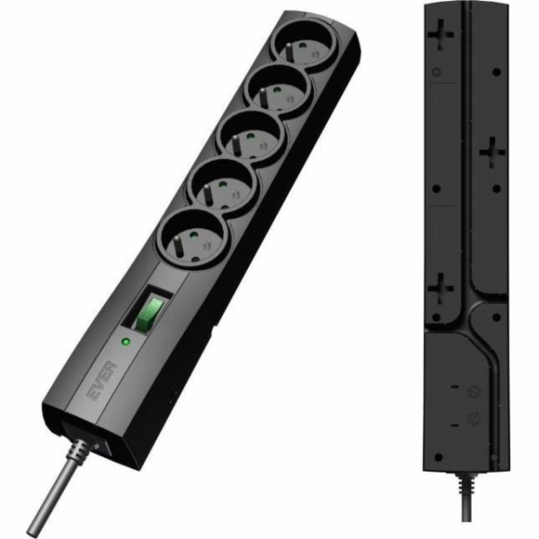 Prodlužovací kabel Ever Classic s 5 zásuvkami, 1,5 m čern...