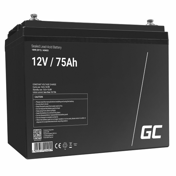 Green Cell AGM VRLA 12V 75Ah bezúdržbová baterie pro obyt...