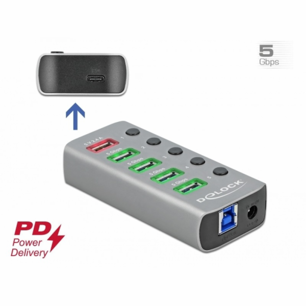 Delock Rozbočovač USB 3.2 Gen 1 se 4 porty + 1 rychlonabí...