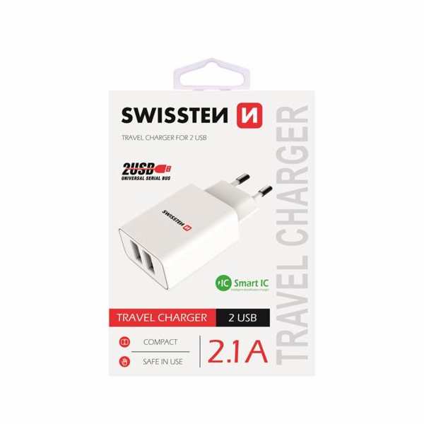 Swissten Síťový Adaptér Smart Ic 2X Usb 2,1A Power Bílý
