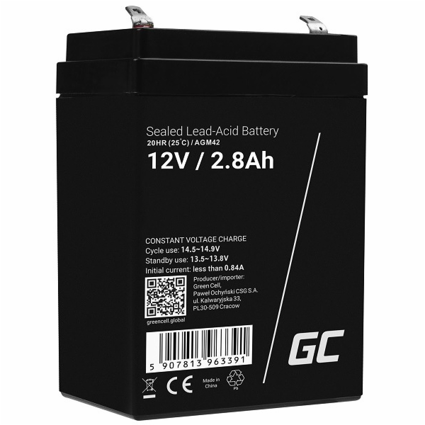 Green Cell AGM VRLA 12V 2.8Ah maintenance-free battery fo...