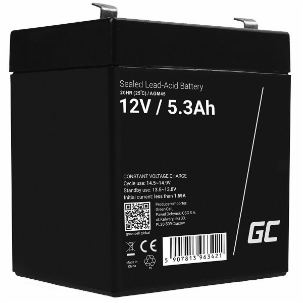 Green Cell AGM VRLA 12V 5.3Ah maintenance-free battery fo...